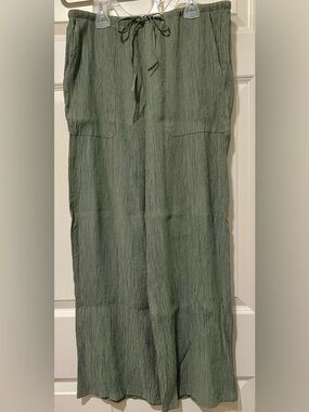 Zara Crinkled Olive Green Wide-Leg Pants